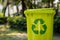 Yellow Trash Can With Green Recycle Sign. Generative AI