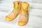 Yellow trekking boot shoes