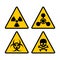 Yellow triangle warning biohazard, radioactive and toxic sign set. Biohazard, chemical hazard warning vector symbol sti