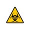 Yellow triangle warning biohazard sign. Biohazard warning vector symbol sticker.