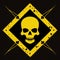 Yellow triangular sign. Grungy style danger sign with skull and cross bones on white background. Rusty. Warning. Caution