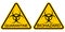 Yellow triangular sign warning quarantine SARS COVID 19 coronavirus, vector danger biohazard pneumonia protection symbol