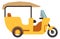 Yellow tricycle icon. Passenger motor wheel transport