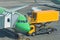 Yellow truck next to a passenger plane, pre flight service airport