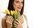 Yellow Tulips Flowers Embraced by Attractive Woman