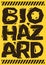 Yellow typography design of biohazard. Broken font design