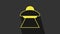 Yellow UFO flying spaceship icon isolated on grey background. Flying saucer. Alien space ship. Futuristic unknown flying