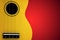 Yellow ukulele, on a red background, copy paste.