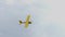 Yellow ultralight propeller plane A-22 flying sky slow motion. Flight jet A22.