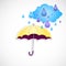 Yellow umbrella and rain isolated