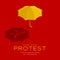 Yellow umbrella with sad emoticon shadow 3d isometric pattern, Hong Kong protest extradition legal problem poster and social