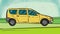 Yellow universal car moving animation, looped comic cartoon animation