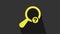 Yellow Unknown search icon isolated on grey background. Magnifying glass and question mark. 4K Video motion graphic