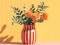 A yellow vase holding flowers, in the style of editorial illustrations, realistic yet stylized.Generative AI