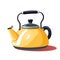 Yellow vintage tea kettle, illustration and vector. Simple flat colours.