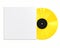Yellow Vinyl Disc Record with White Cover Sleeve and Black Label Isolated on White Background.