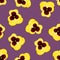 Yellow Viola Garden Pansy Flower on Purple Background. Vector Illustration