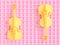 Yellow violins on pink geometric 3d background, flat ray