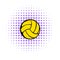 Yellow volleyball ball icon, comics style