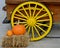 Yellow Wagon Wheel with Pumpkins