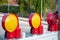 Yellow warning lights at barriers at construction site