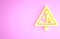 Yellow Warning road sign throwing stone materials icon isolated on pink background. Traffic rules and safe driving