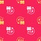 Yellow Washing dishes icon isolated seamless pattern on red background. Cleaning dishes icon. Dishwasher sign. Clean