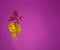 yellow water head from which a purple water butterfly emerges, purple background as copy space, creative art modern design