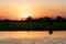 Yellow water pond at sunset time Ngurrungurrudjba. Sun behind trees. Habitat for birds and crocodiles. Boat tours organized by