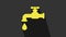Yellow Water tap with a falling water drop icon isolated on grey background. 4K Video motion graphic animation
