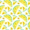 Yellow watermelons drawings seamless pattern. Summer tropical fruits hand drawn texture.
