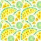 Yellow watermelons and green kiwi drawings seamless pattern