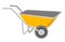 Yellow wheelbarrow vector cartoon illustration.