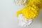 Yellow and white paper pompons place for text