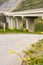 Yellow wild flower weeds in focus near winding roads