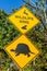 Yellow wildlife crossing road sign