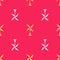 Yellow Wind turbine icon isolated seamless pattern on red background. Wind generator sign. Windmill for electric power