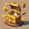 A yellow winged imaginary bird with a treasure box.generative AI