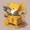 A yellow winged imaginary bird with a treasure box.generative AI