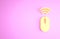 Yellow Wireless computer mouse system icon isolated on pink background. Internet of things concept with wireless