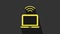 Yellow Wireless laptop icon isolated on grey background. Internet of things concept with wireless connection. 4K Video
