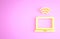 Yellow Wireless laptop icon isolated on pink background. Internet of things concept with wireless connection. Minimalism