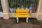 Yellow wooden bench view in Cartagena, Colombia