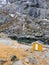 Yellow wooden fisherman shed in Nusfjord, Flakstadoya, Lofoten islands, Nordland, Norway