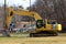 yellow working excavator heavy work power shovel