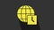 Yellow World time icon isolated on grey background. Clock and globe. 4K Video motion graphic animation