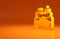 Yellow Wrecked oil tanker ship icon isolated on orange background. Oil spill accident. Crash tanker. Pollution