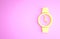 Yellow Wrist watch icon isolated on pink background. Wristwatch icon. Minimalism concept. 3d illustration 3D render