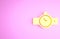 Yellow Wrist watch icon isolated on pink background. Wristwatch icon. Minimalism concept. 3d illustration 3D render