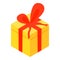 Yellow xmas gift box icon, isometric style